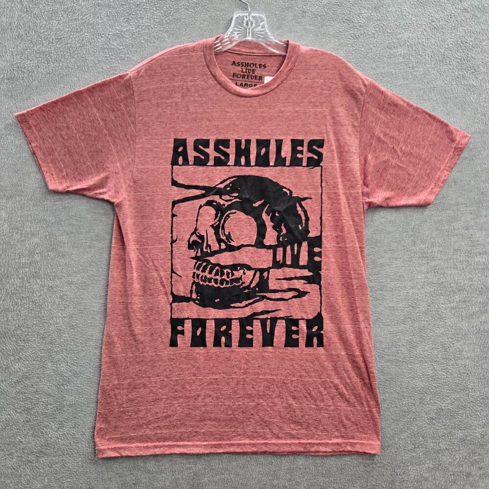 Assholes Live Forever Large Pink Skull Graphic Short Sleeve Crew Neck Tee